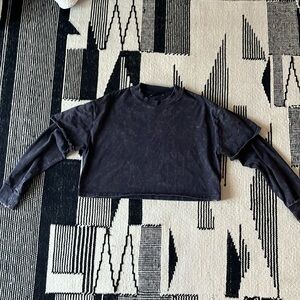 Ninth Hall crop tee shirt double layer long sleeve acid wasg black super soft